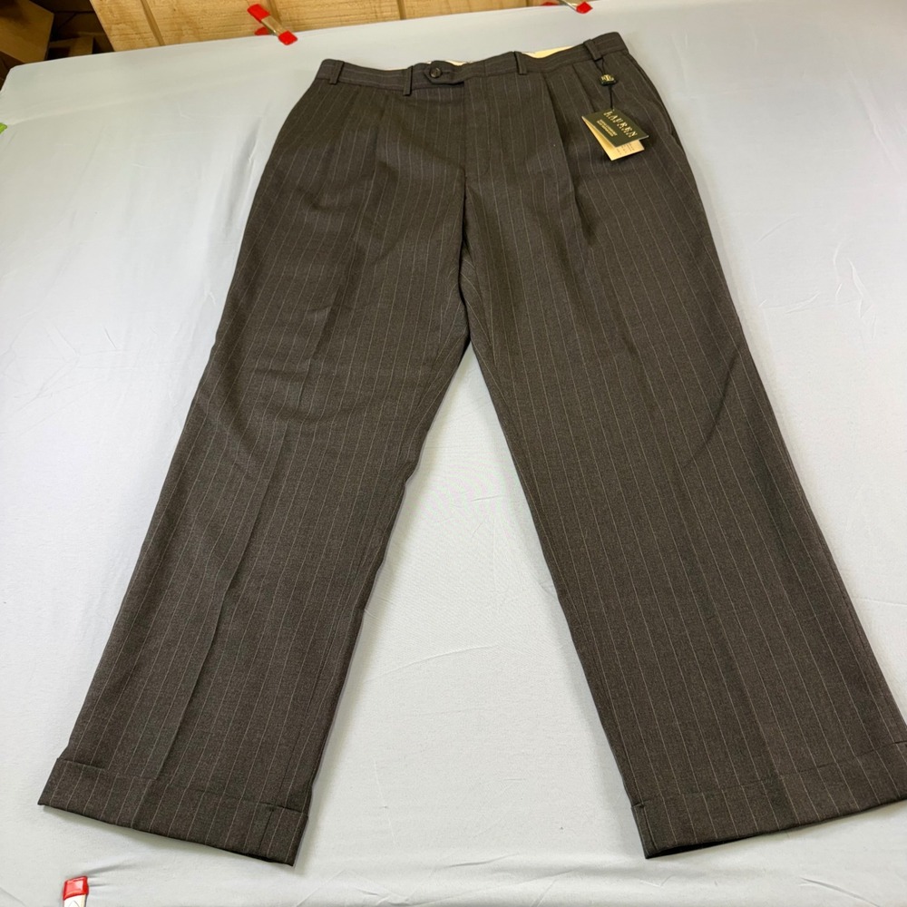Lauren Ralph Lauren Mens Grey Pinstripe Wool Pleated Cuffed Dress Pant 36W x 30L